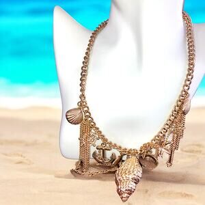 Ocean & Nautical Large Charms Gold-Tone 20 7/8 Inch Necklace!